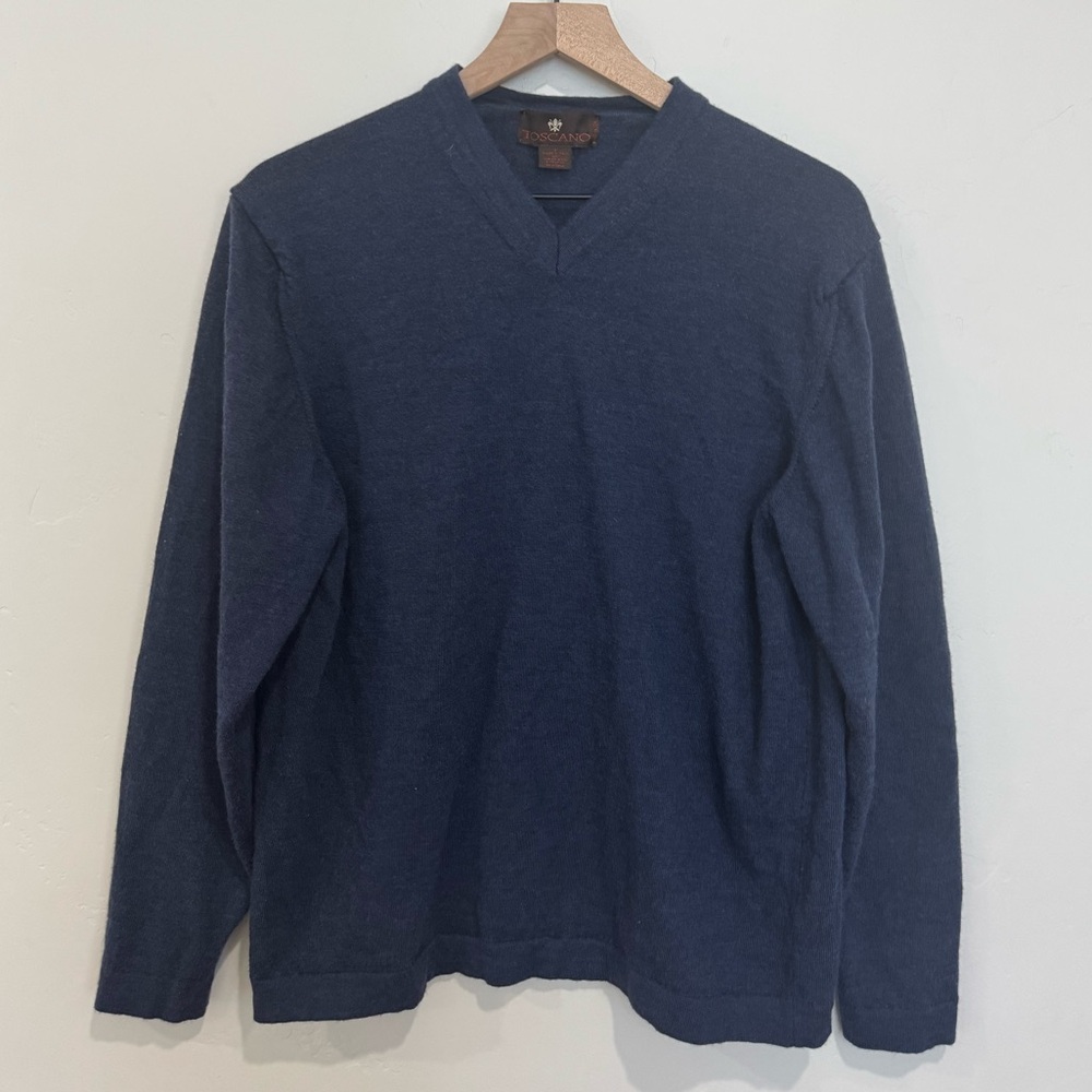 Toscano 100% Merino Wool‎ V-Neck Sweater Dark Blue Men’s L Made in Italy